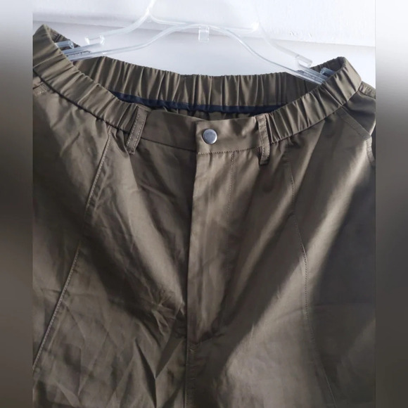 High Rise Elastic Waistband Dark Green pants Lightweight packable Ankle crop L - Picture 2 of 6